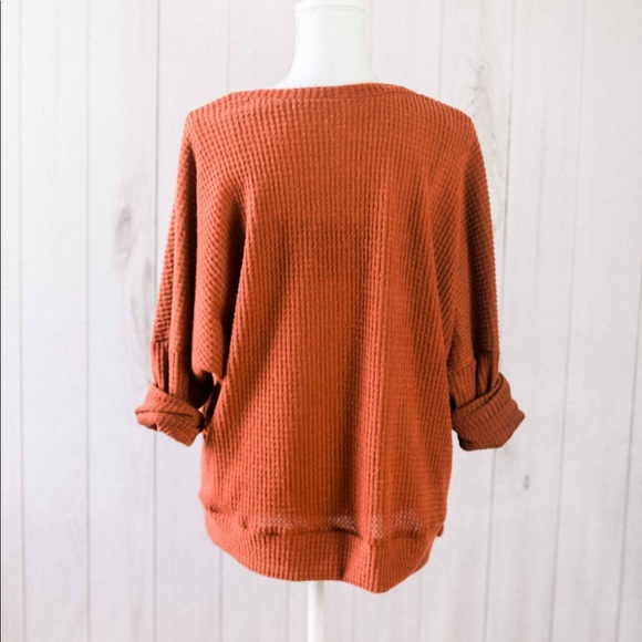⚡️LAST ONE⚡️Lotti-rust orange waffle knit pullover - Picture 3 of 9